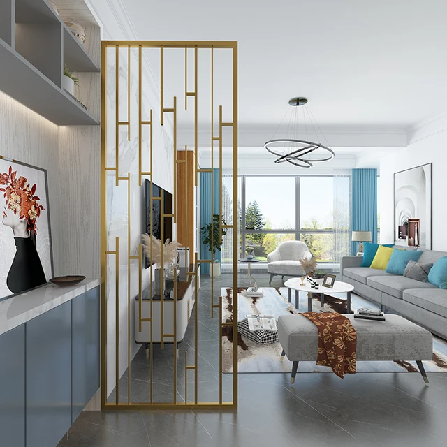 Rozsdamentes Acél Képernyő Partíció Fal Titán Fém Fény Luxus Üreges Északi Minimalista Modern Tornác Étterem - Image 4