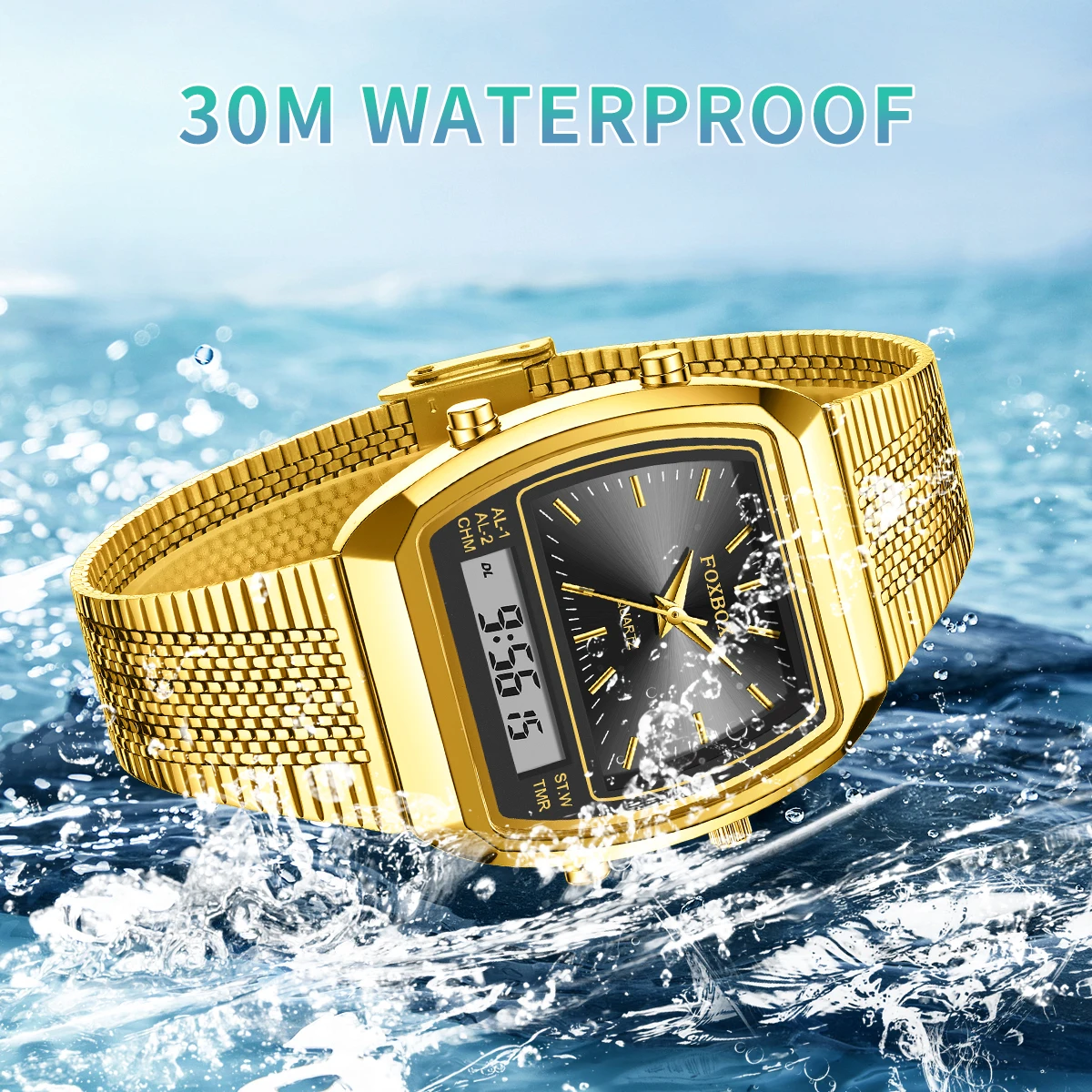 FOXBOX Fashion Ladies Quartz Watch Casual Waterproof Digital Watch For Women Simple Square Stainless Steel Luminous Watch Women