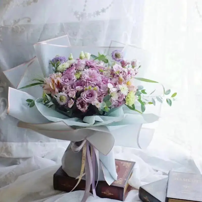 20pcs/lot Golden Border Rose Flower Wrapping Paper Korean Style Half  Transparent Gift Wrap Florist Bouquet