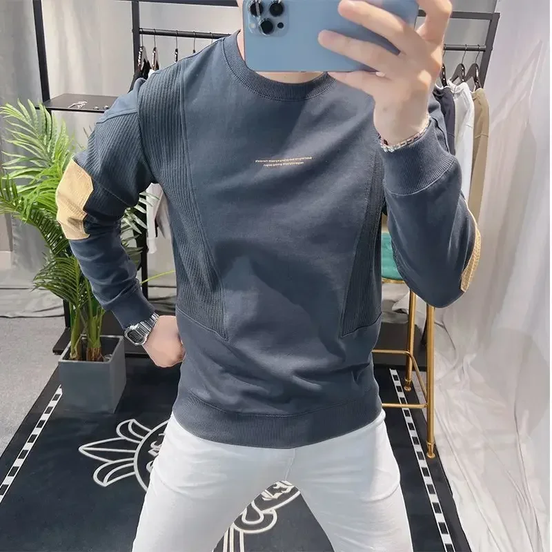 thumbnail image 1 of Sudadera negra sin capucha de corte entallado para hombre, jersey de cuello redondo, ropa blanca para hombre, cuello redondo, emo, alta calidad, tallas grandes, lujo, barata, 1 of 4