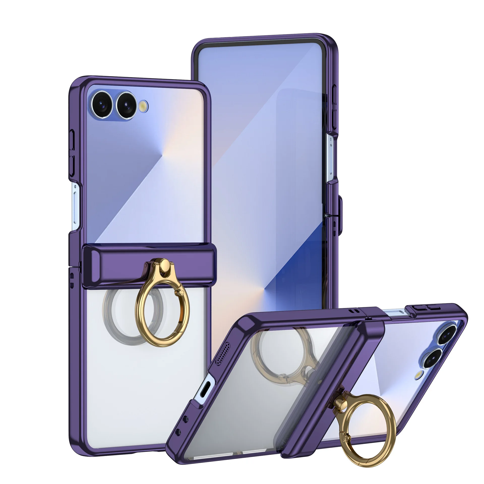 Luxury Ring Stand Airbag Hinge Protection Phone Case - Clear Shockproof Cover