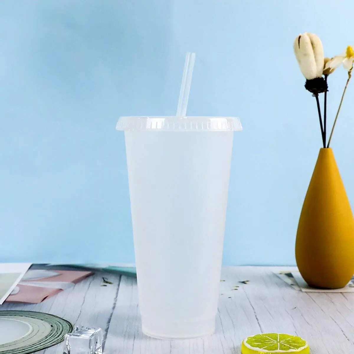 1pc-Transparent pp Lightweight Small Plastic Straw Cup Directly Supplied By Manufacturer 500ml 700ml Portable Plastic Cups