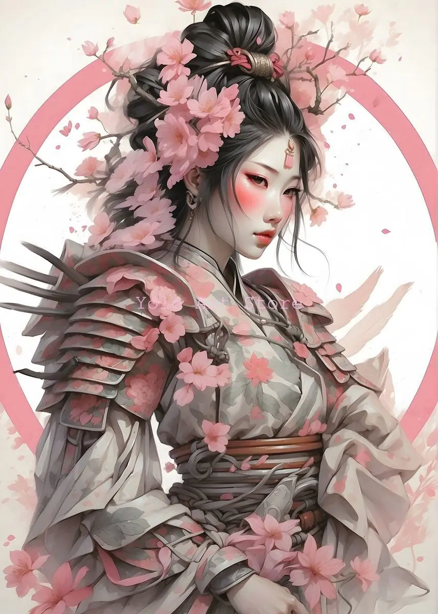 thumbnail image 1 of Póster y impresiones de mariposas y chicas de anime con flores samuráis japonesas modernas, impresión en lienzo, arte de pared, imagen para decoración de sala de estar y estudio, 1 of 5