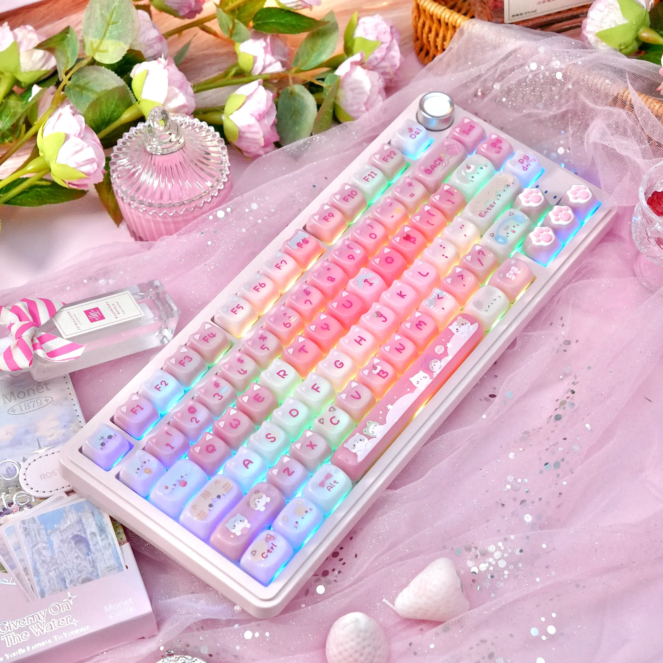 SUMREDA M75 핑크 귀여운 무선 기계식 키보드 게이밍 75% 블루투스 2.4G 유선 RGB 핫스왑 게이머 비접촉식 키보드