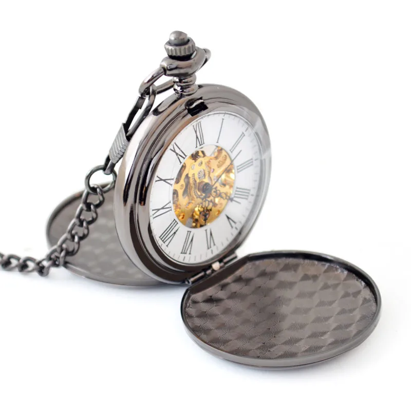 ساعة جيب ميكانيكية سوداء أنيقة للرياح