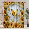 2pcs - Vintage Spring Art Curtains, Sunflower and Butterfly, suitable for, bedroom curtains, living room, kitchen, 1