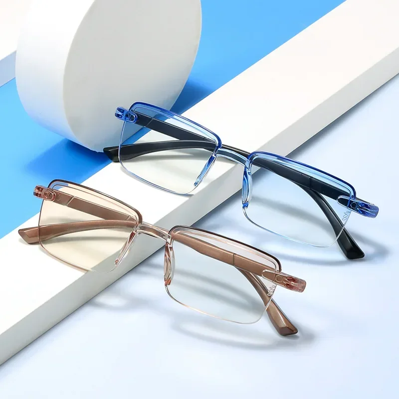 

Unisex Vintage Blue Light Blocking Reading Glasses Men's High Definition Rimless Presbyopia Eyewear +1.0+1.5+2.0+2.5+3.0+3.5+4.0