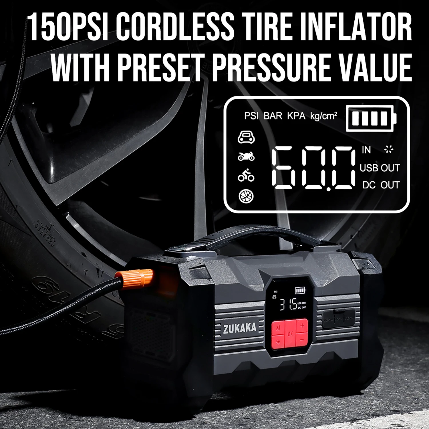 Car jump starter jump starter ZUKAKA car jump start air compressor 26800mAh power bank portable battery booster digital tire inflator with 160W DC out