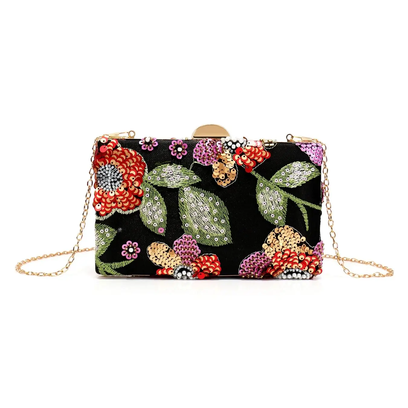 Embroidered Sequin Floral Evening Clutch Bag for Women