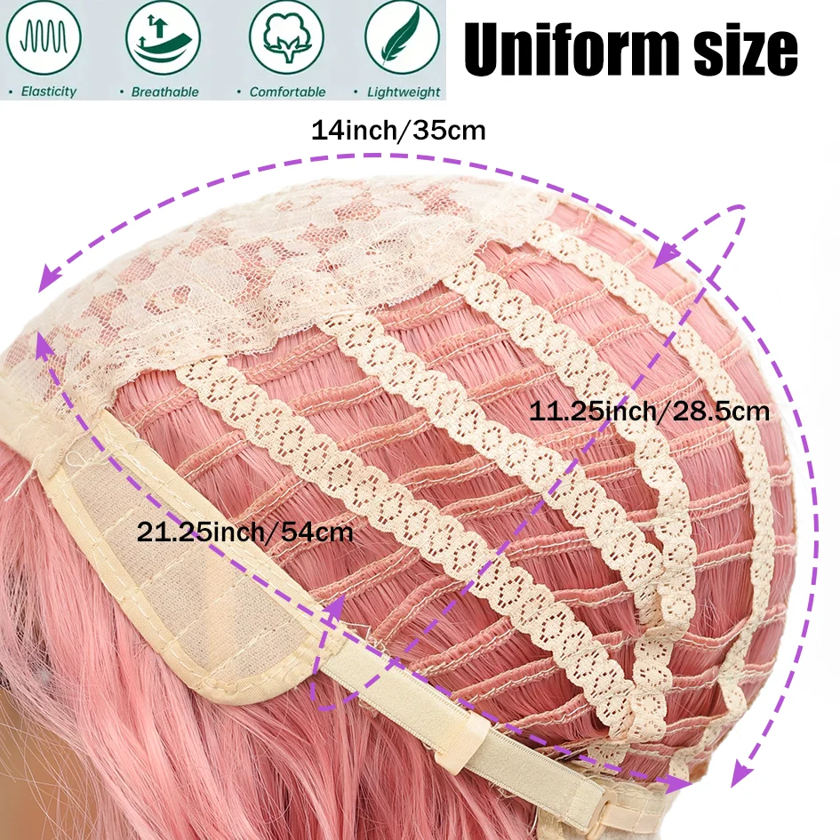 Synthetic 14 inch water wave short hair wig, orange wig, pink wig, cosplay music festival Halloween Christmas hair accessories