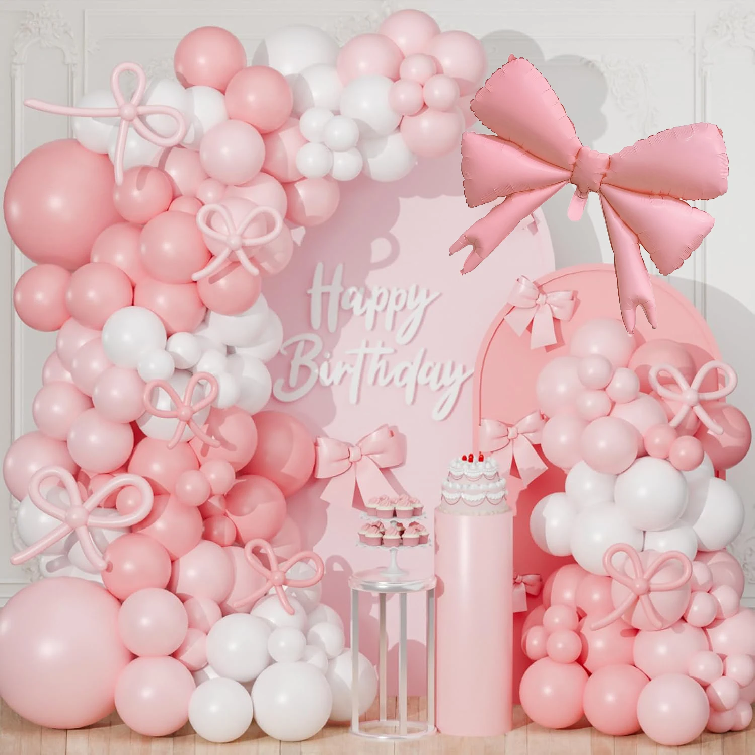 PCS Pink & White Bow Ballongirlanden-Bogen-Set | Coquette Geburtstag Hochzeit Babyparty Junggesellinnenabschied Brautparty Dekorationen
