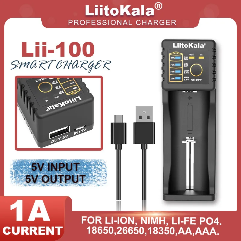 

Liitokala Lii-100 Lii-402 Lii-S2 Lii-202 Lii-500 3.7V 3.2V 18650 18350 18500 21700 14500 26650 AA Lithium-NiMH Battery Charger