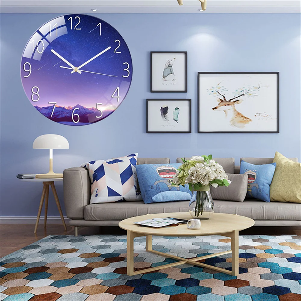 12 Inch Silent Quartz Hourglass Scenery Wall Clock Round Digital Modern Wall Clock Not Ticking Bedroom Living Room