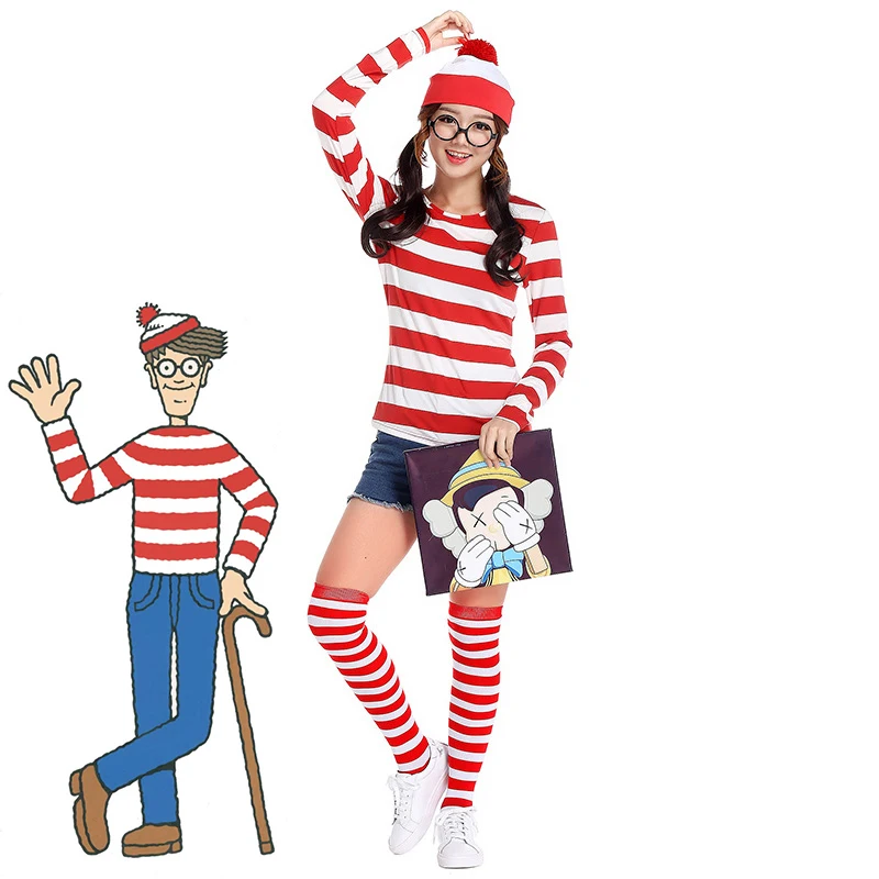 Dove Sta Wally Costume 80S Wenda Wendy Cartoon Christmas Fancy Dress Abbigliamento Uomo E Donna T-Shirt A Maniche Lunghe E Cappelli Calzini