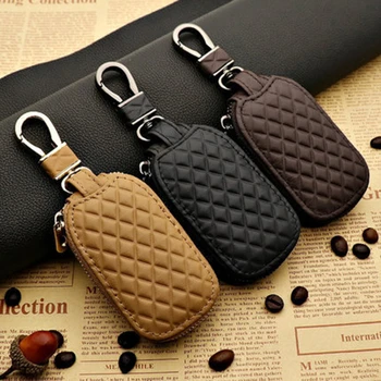 Car Keychain Covers Men Key Holder Genuine Leather Car Key Wallets Housekeeper Keys Organizer Zipper Key Case Bag Unisex Pouch 1