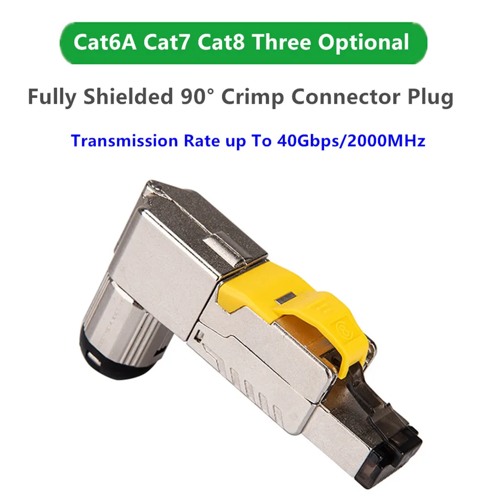 Cat6A Cat7 Cat8 internet Plug RJ45 Connector 90Degree Shielded RJ 45  Extender Computer Ethernet Network Cable lan Splitter Cat 8