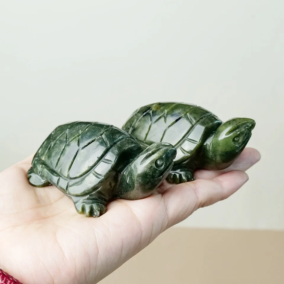 1pc 天然 Xiuyan 翡翠カメ像ヒーリングクリスタル工芸品緑翡翠亀置物
