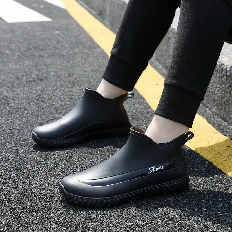 Short Rain Shoes Men's Anti-slip Wear-resistant Fishing Water Shoes 2024  Rubber Shoes Waterproof Rain Boots for Men - AliExpress