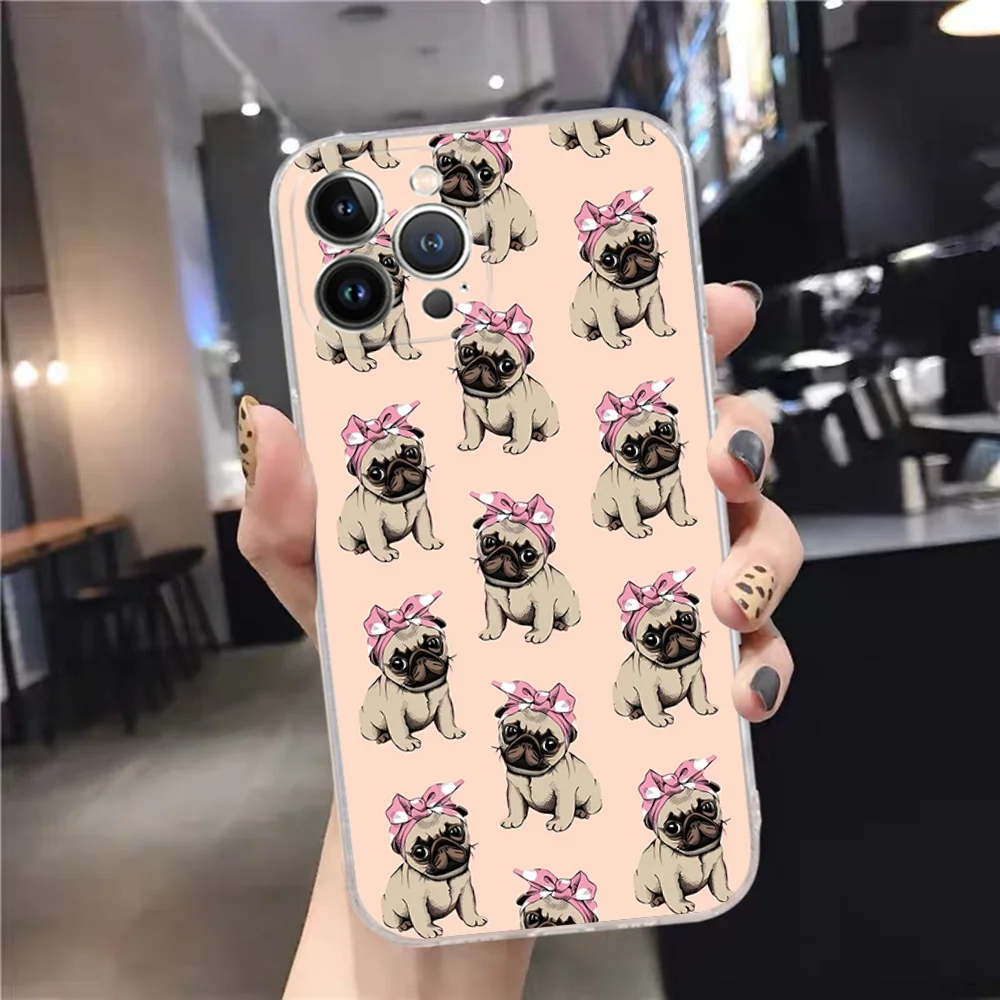 thumbnail image 1 of Funda de teléfono con diseño de perro Pug para iPhone, carcasa bonita para modelos 15, 14, 11, 12, 13 Mini Pro, XS Max, 6, 7, 8 Plus, X, XR, SE, 2020, 1 of 4