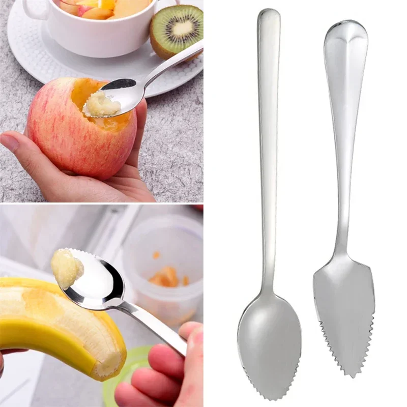 Stainless Steel Spoon with Serrated Edge Long Handle Spoon Grapefruit Honey Ice Cream Fruit Puree Scoop Coffee Stirring Teaspoon