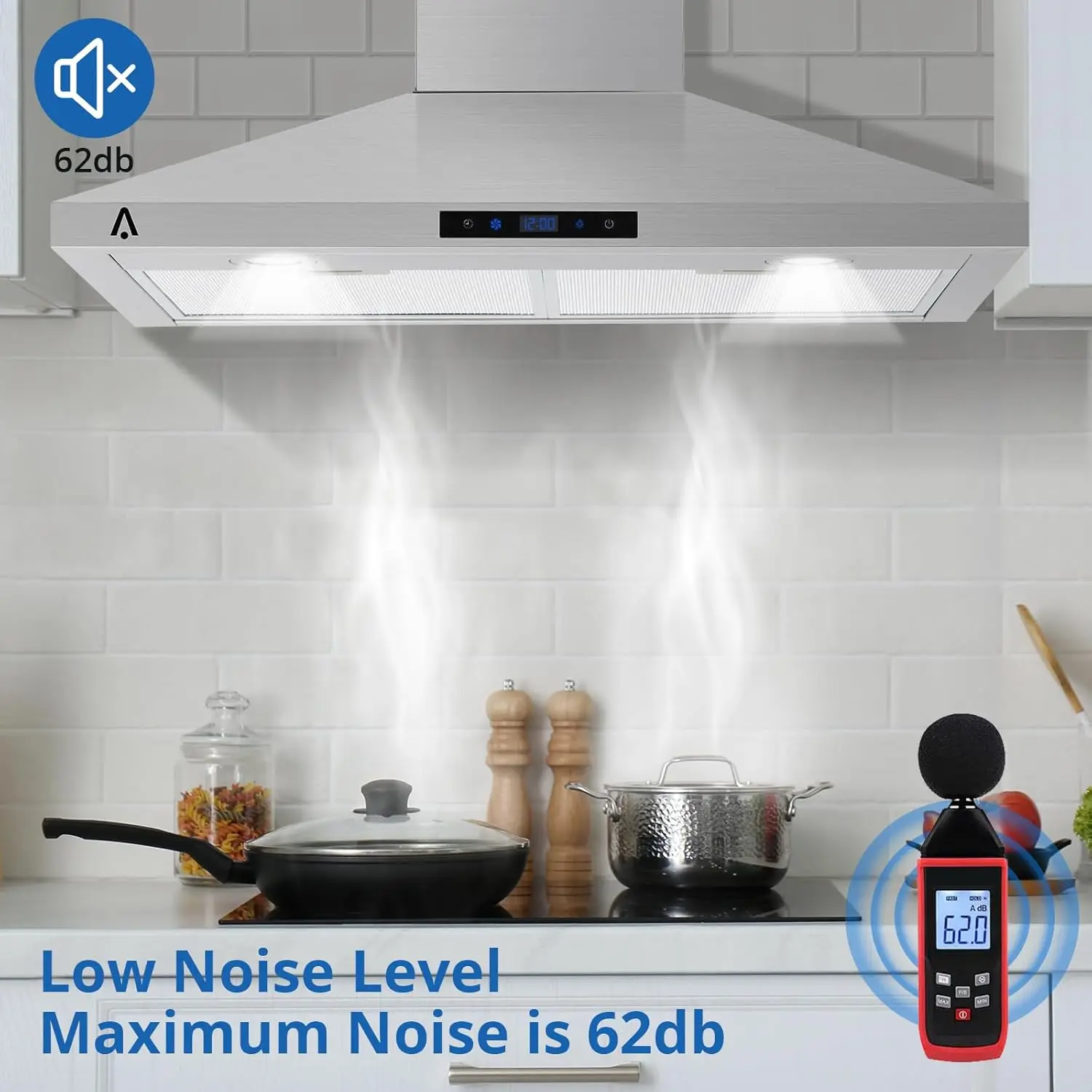 30 inch Wall Mount Range Hood,Kitchen Hood With Ducted/Ductless,LED Light and 3-Speed for Stove Kicten Restaurant,  Ideal Hood 4
