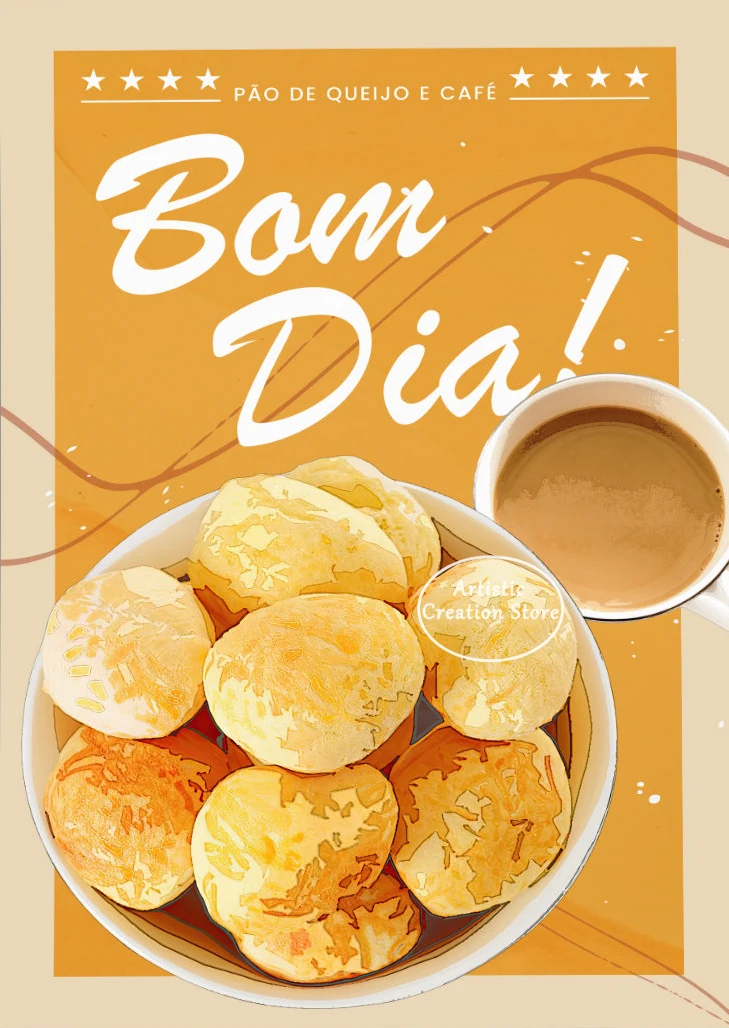 thumbnail image 1 of Póster de Pastel De Nata con impresión en lienzo, pintura de Brasil, queso, pan finlandés, comida retro, arte de pared minimalista, imagen para decoración del hogar, regalos, 1 of 5