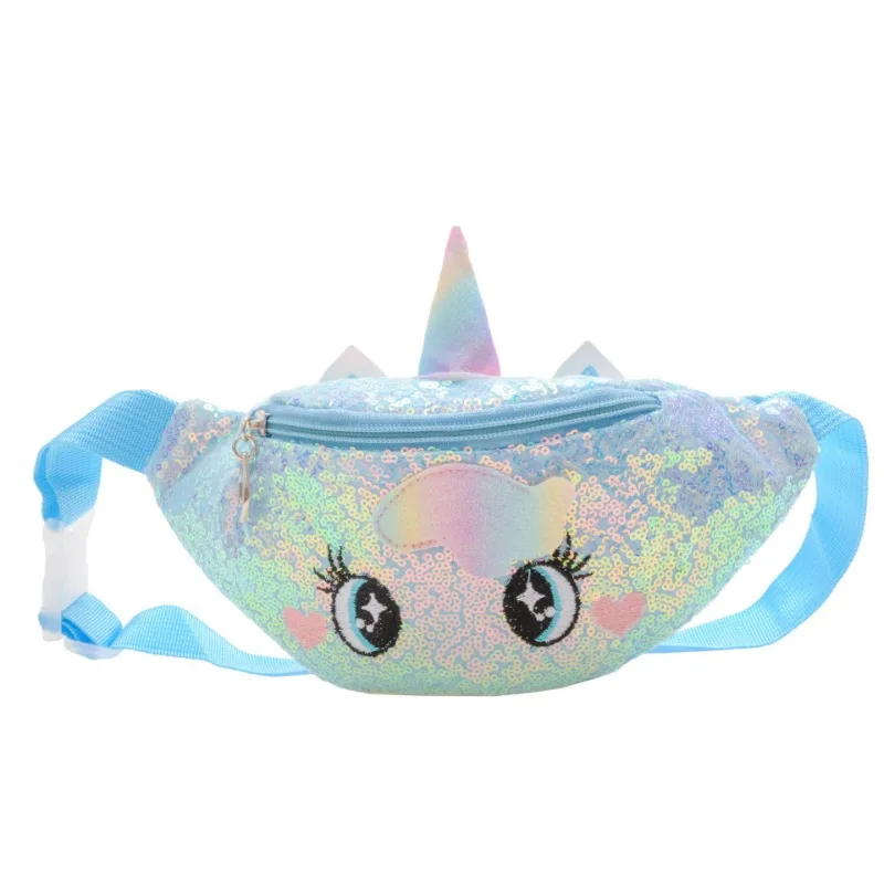 Kid Girl Unicorn Princess Bags Embroidered Colorful Sequin Waist Bag Cute Child Chest Bags Cartoon Fashion Diagonal Shoulder Bag 2