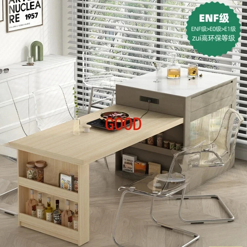 solid wood T-shaped island dining table, integrated household kitchen, rock board island cabinet