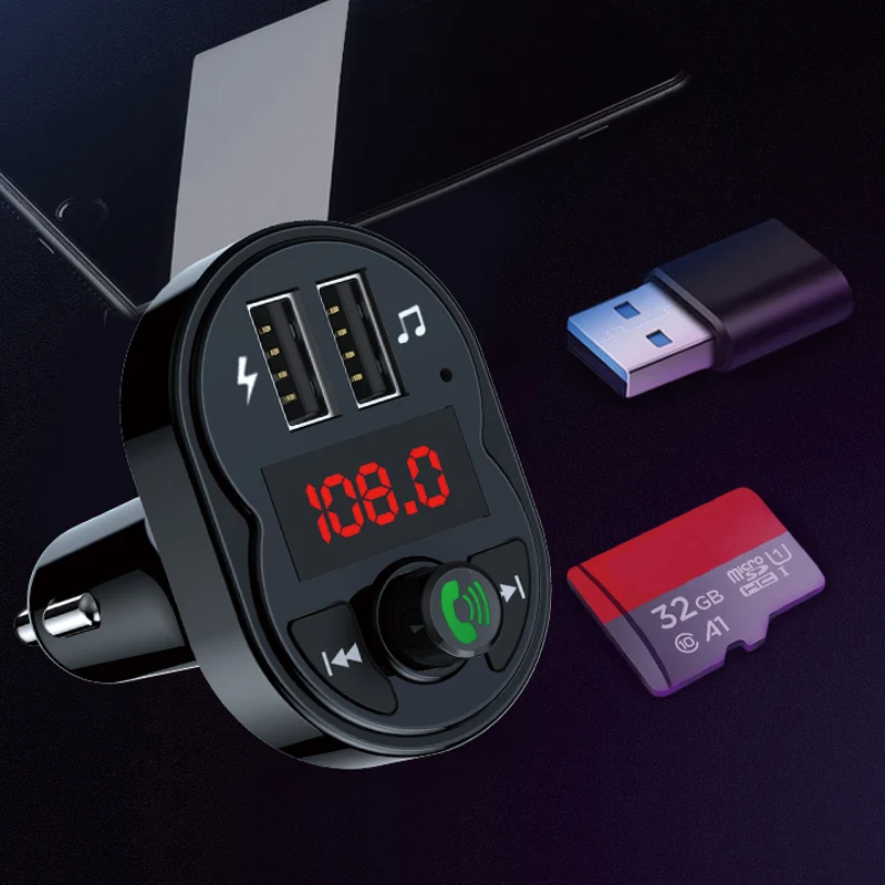 Bluetooth 5.0 FM Transmitter Handsfree Car Radio Modulator MP3 Player With Dual USB Super Quick Charge Adapter for Car