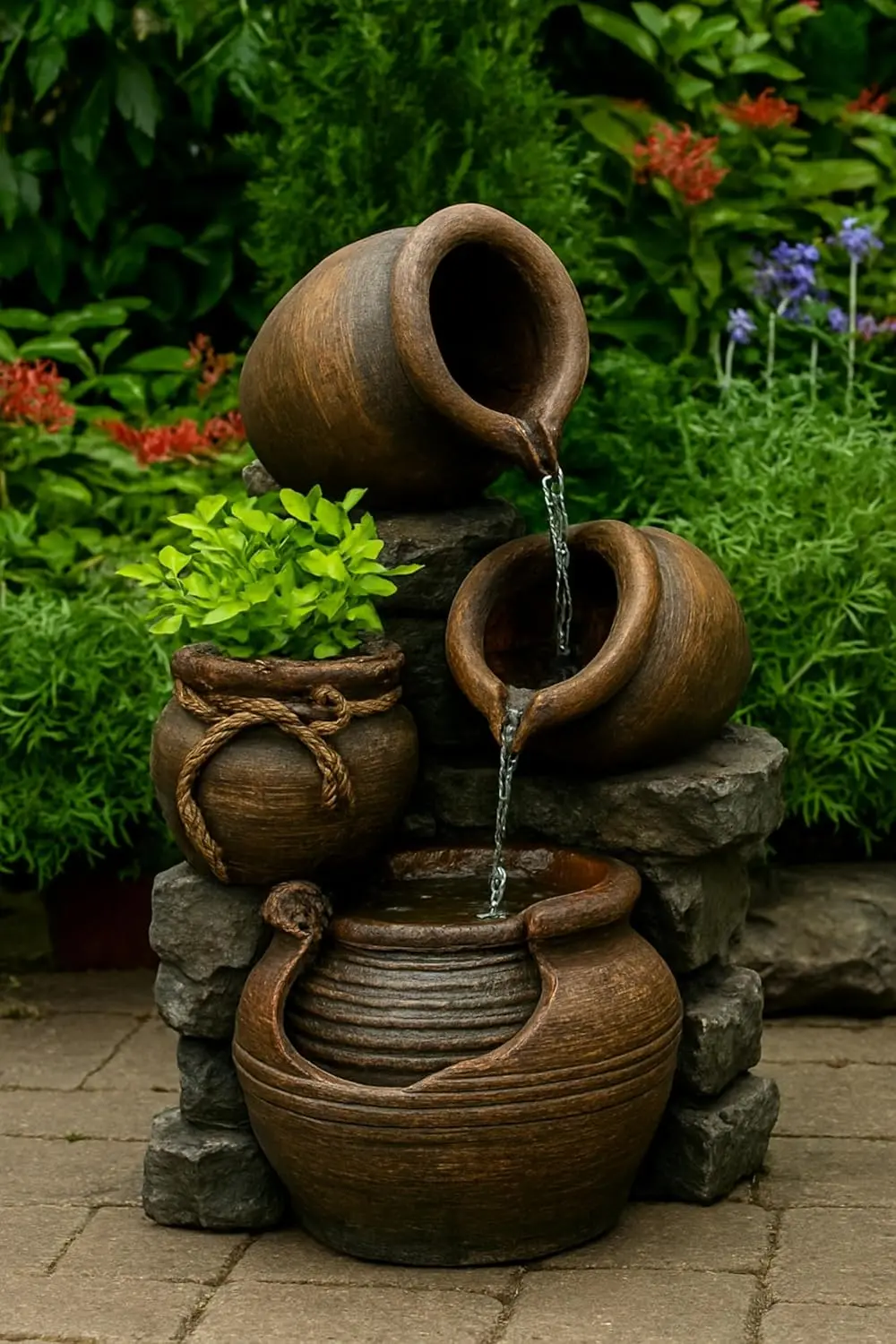 Outdoor Water Fountain with Flower Pots - view 2