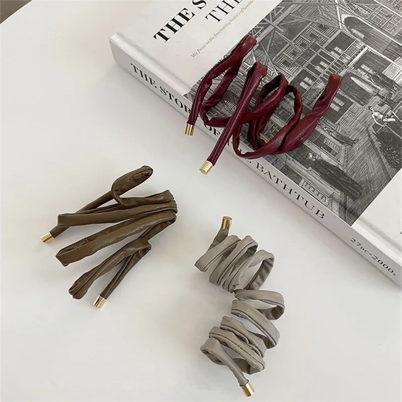 New Women Long Leather Ponytail Hold Hair Tie ободок для волос Headband Hair bands For Girls Hair Accessories gumki do wlosow