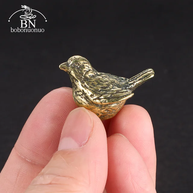 Kis Veréb Szobor Fém Sárgaréz Tea Kisállat Asztal Dísz Ház Dekorációs Kiegészítők Retro Madár Állati Figurák Miniatűr Kézműves - Image 2