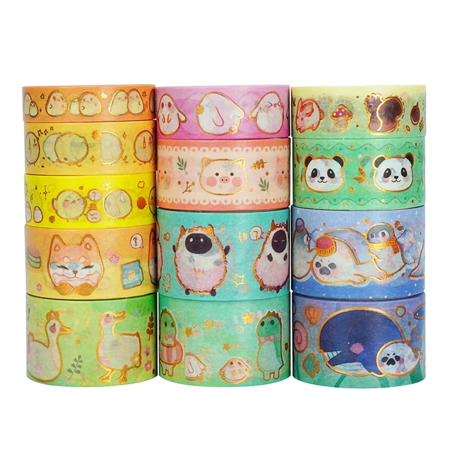 Cute Pets Washi Tape Set 18 Rolls Skinny Gold Decorative Masking Tape