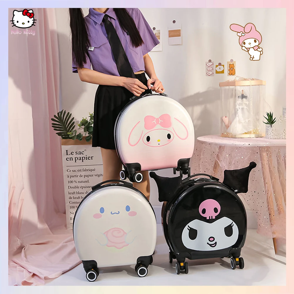 

20-дюймовая тележка с рисунком из аниме Sanrios18, модный чемодан в виде милой мелодии Kuromi Cinnamoroll, портативная Детская сумка для девочек, милый студенческий чемодан для хранения