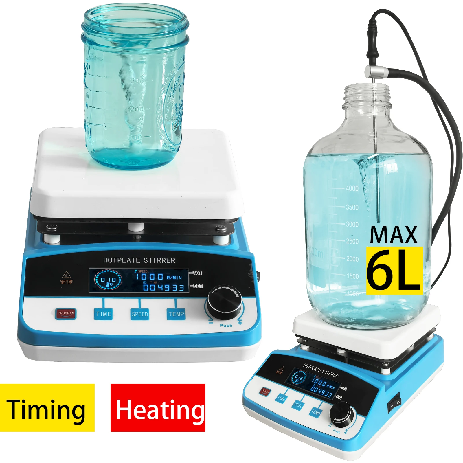 Magnetic Hotplate Stirrer 100 -2000 RPM Heating Power with Casting Aluminum and Ceramic Spraying Hot Plate ,500W,6L