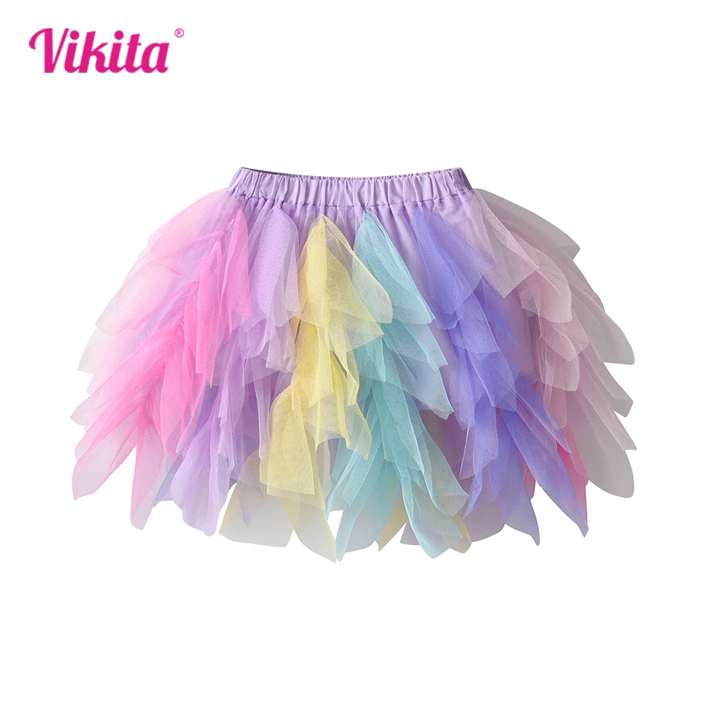 VIKITA Girls 레인보우 멀티 컬러 투투 스커트 키즈 컬러 풀 한 Tulle 발레 댄스 공주 파티 레이어드 미니 스커트 3-10Y 귀여운 의상