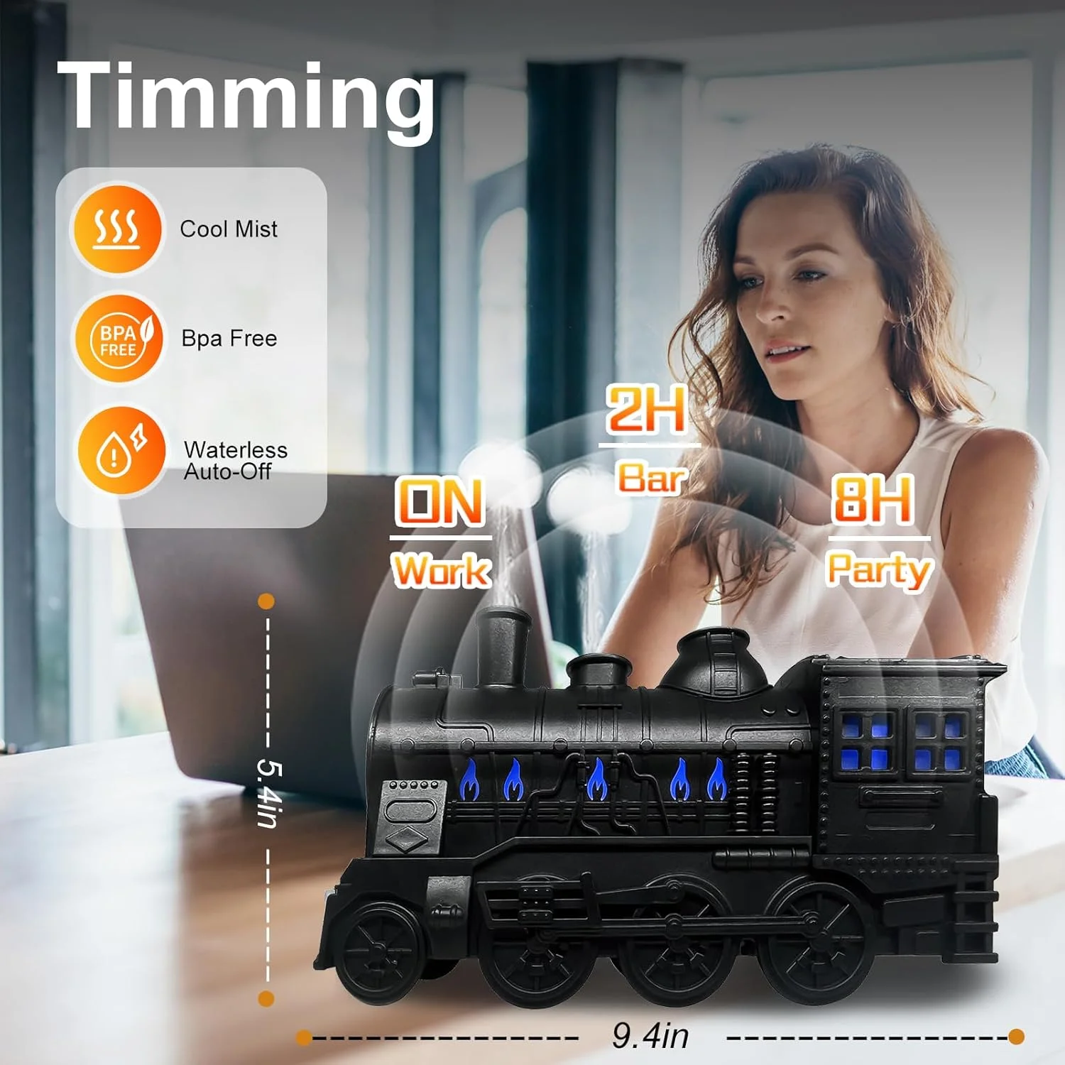 1PC USB Powered Train Aroma Diffuser, Air Humidifier, Essential Oil Diffuser With Timing And Night Light, Quiet, For_voghion.com