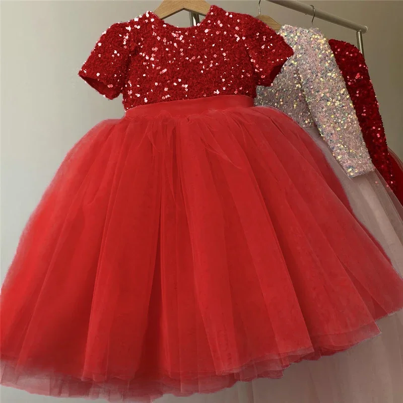 3-8 Year Girls Princess Dress Sequin Lace Tulle Wedding Party Tutu Fluffy Gown For Children Kids Evening Formal Pageant