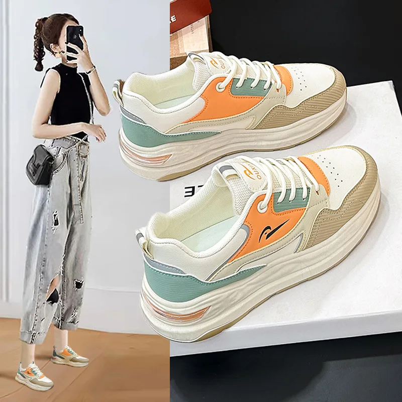 

Повседневная обувь, Новинка весна-осень 2023, модная кожаная повседневная спортивная обувь с низким верхом, Женская дышащая обувь на толстой подошве