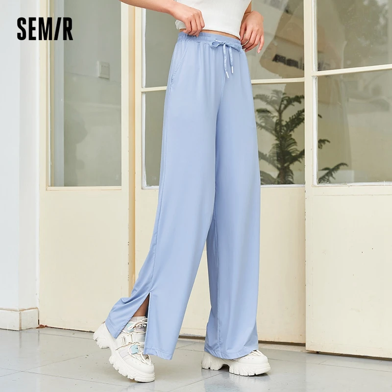 

Женские повседневные брюки Semir, модные и солнцезащитные брюки до пола с разрезом на подоле, Новинка лета 2024, вязаные широкие брюки с Кулиской