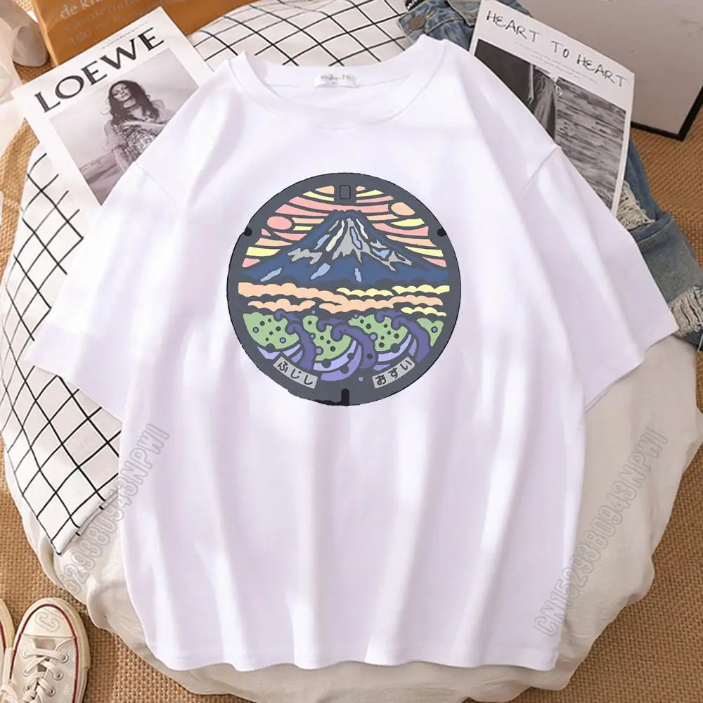 

Colorful Japan Mount Fuji Prints T-Shirts For Men Breathable Round Neck Tops Simple Cool Tshirt 100% Cotton Soft T-Shirt Mans
