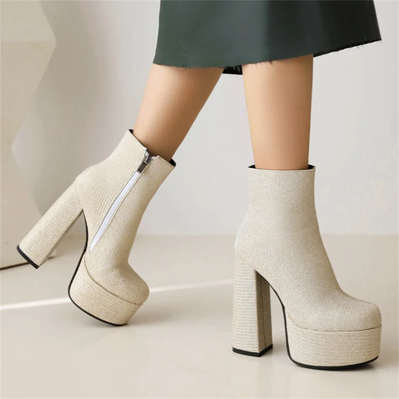 

Women Ankle Boots 2023 Winter Sexy High Heels Womens Shoes Punk Platform Round Head Bling Party Short Boots Size 43 Dropshopping