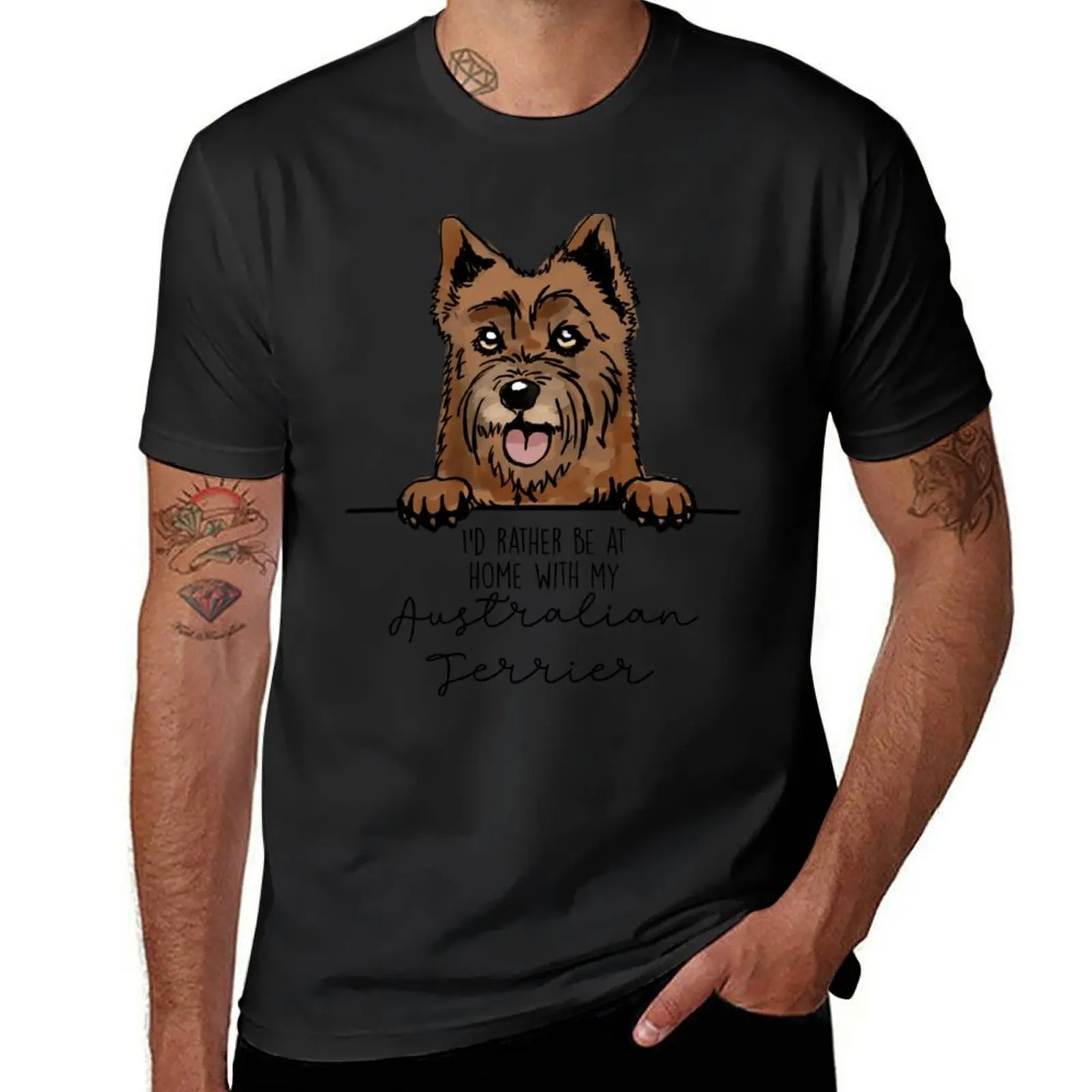 I’d rather be at home with my Australian Terrier T-Shirt sweat summer clothes oversizeds funnys heavyweight t shirts for men