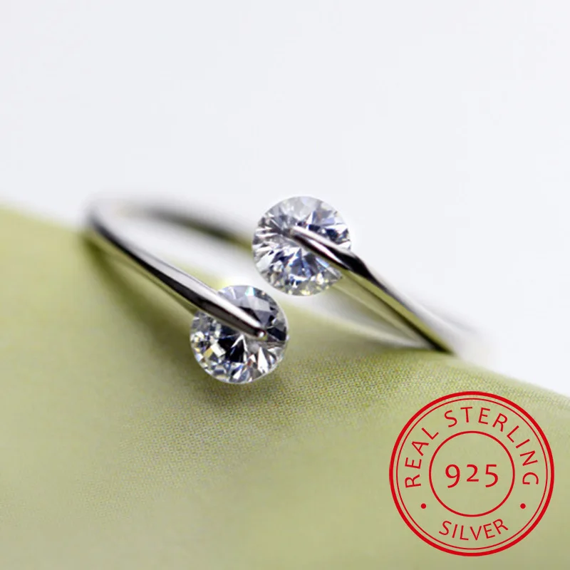 Anelli in vero argento sterling 925, design aperto, anello regolabile in argento sterling 925 con zirconia AAAAA, gioielli da festa per donna Sr60 - immagine 2