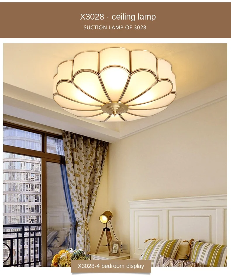 Retro Copper Ceiling Light LED Round Glass Lamp Nordic Bedroom Room Lighting Living Room Study Staircase Entrance Balcony Light
