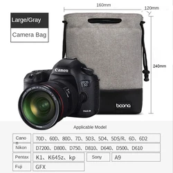 Waterproof Mirrorless Camera Storage Bag with Drawstring Stitching Design for Photo Lens Protection (Large Grey L)