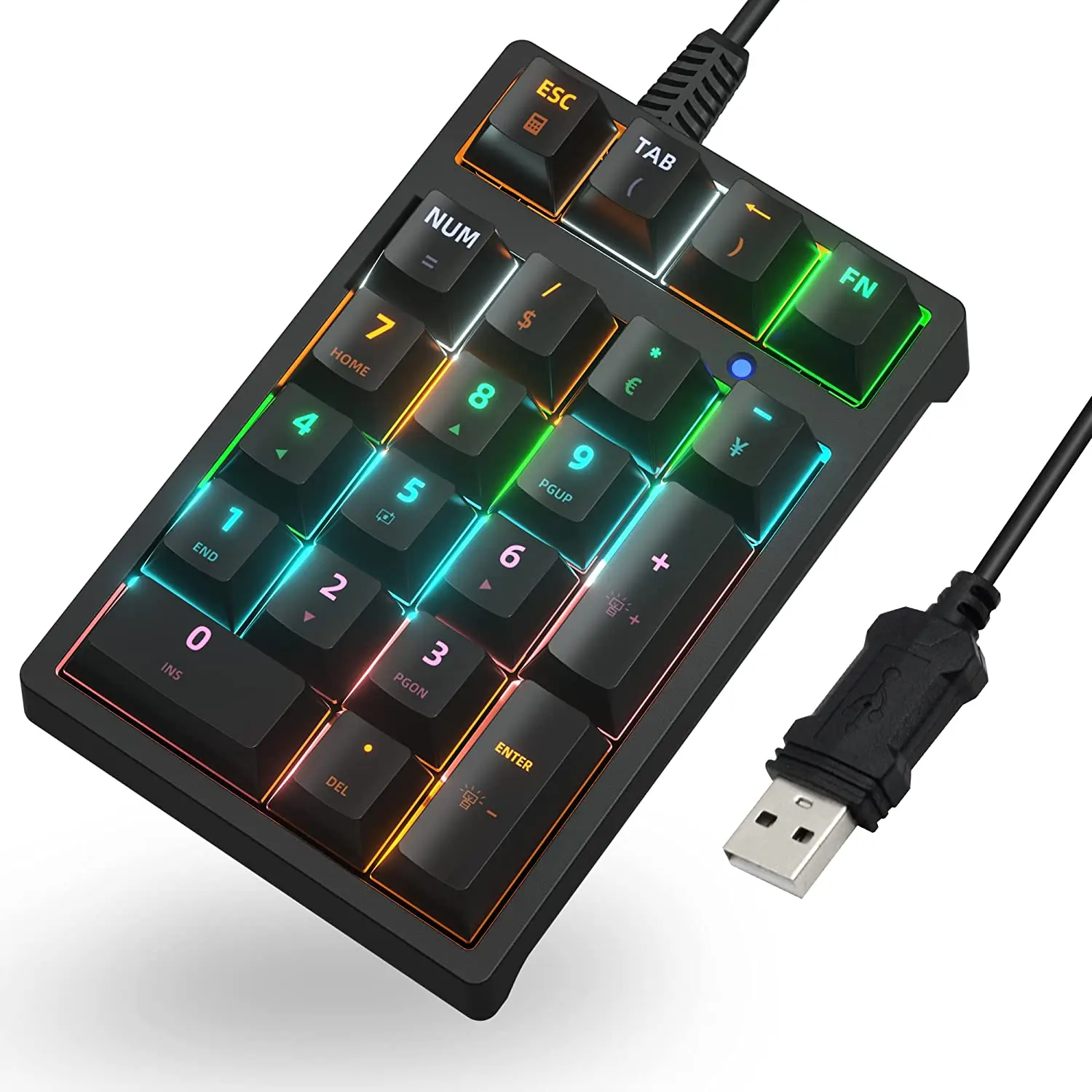 RGB LED Backlit Mechanical USB Wired Numeric Keypad - 21-Key Enhanced Numpad