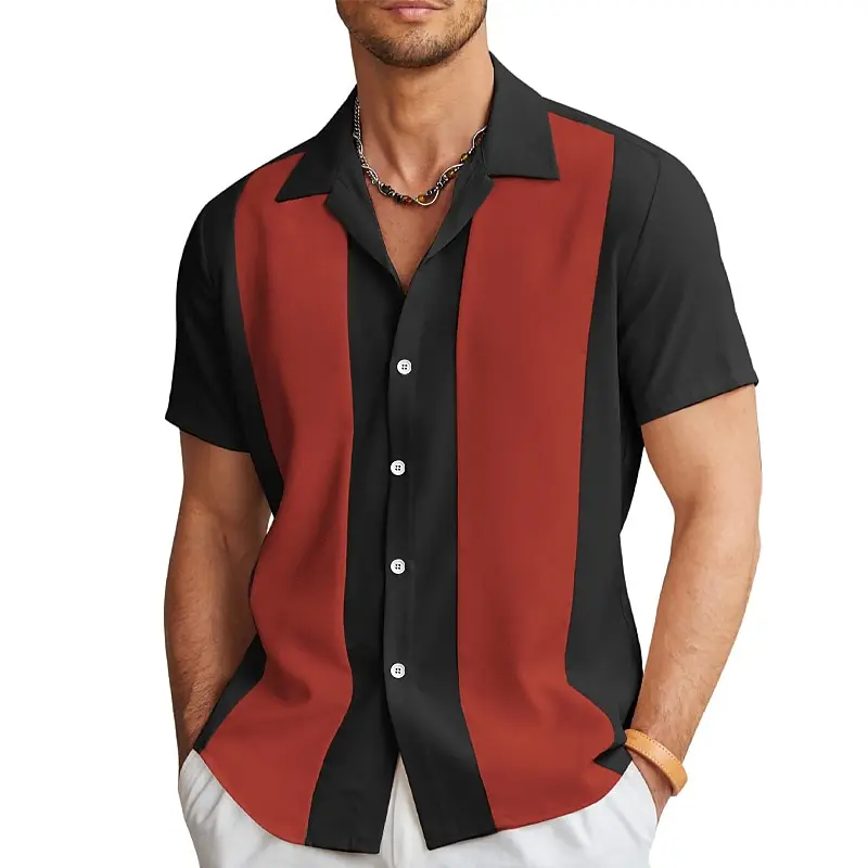 Men's Bowling Shirt Summer Shirt Casual Comfortable Short Sleeve Color Block Cuff Streetwear Daily Wear Fashion 1950s Casual