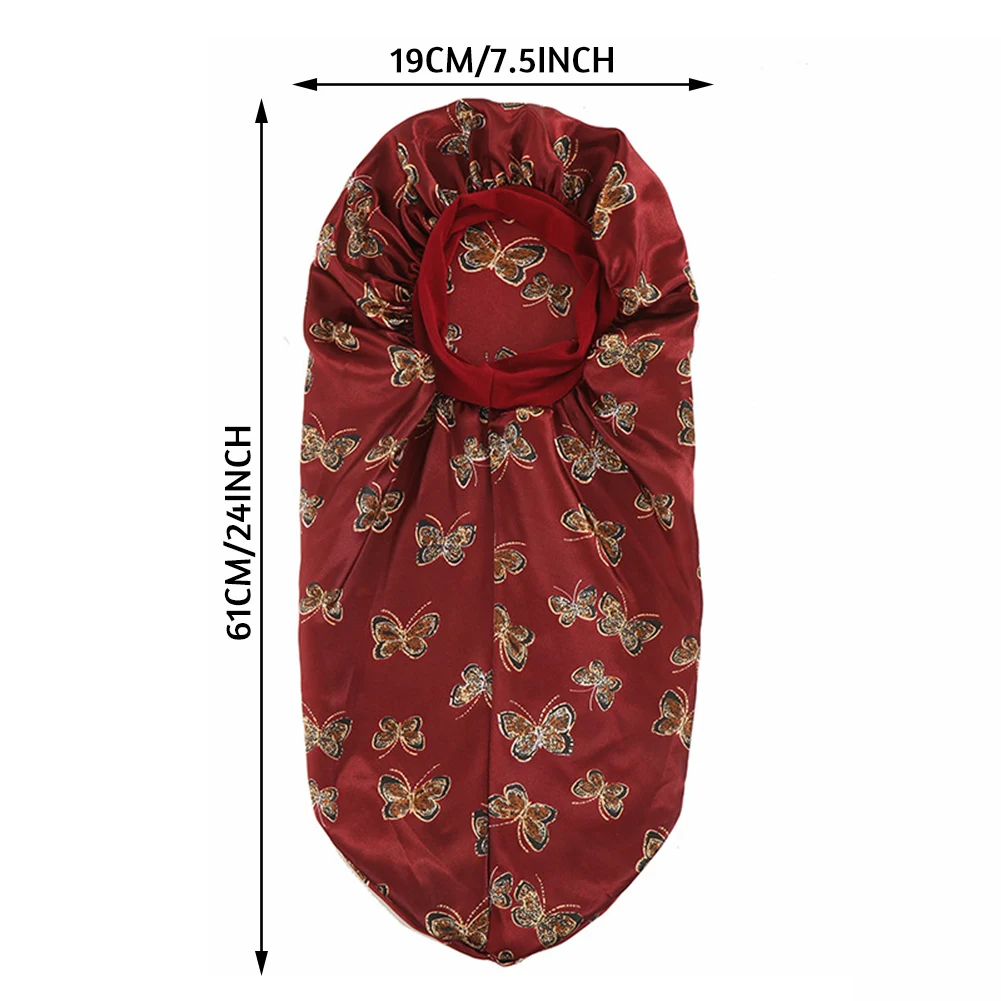 Fashionable Butterflys Print Long Satins Nightcap Personalized Warmth Sleep Cap For Long Curly Hair 5