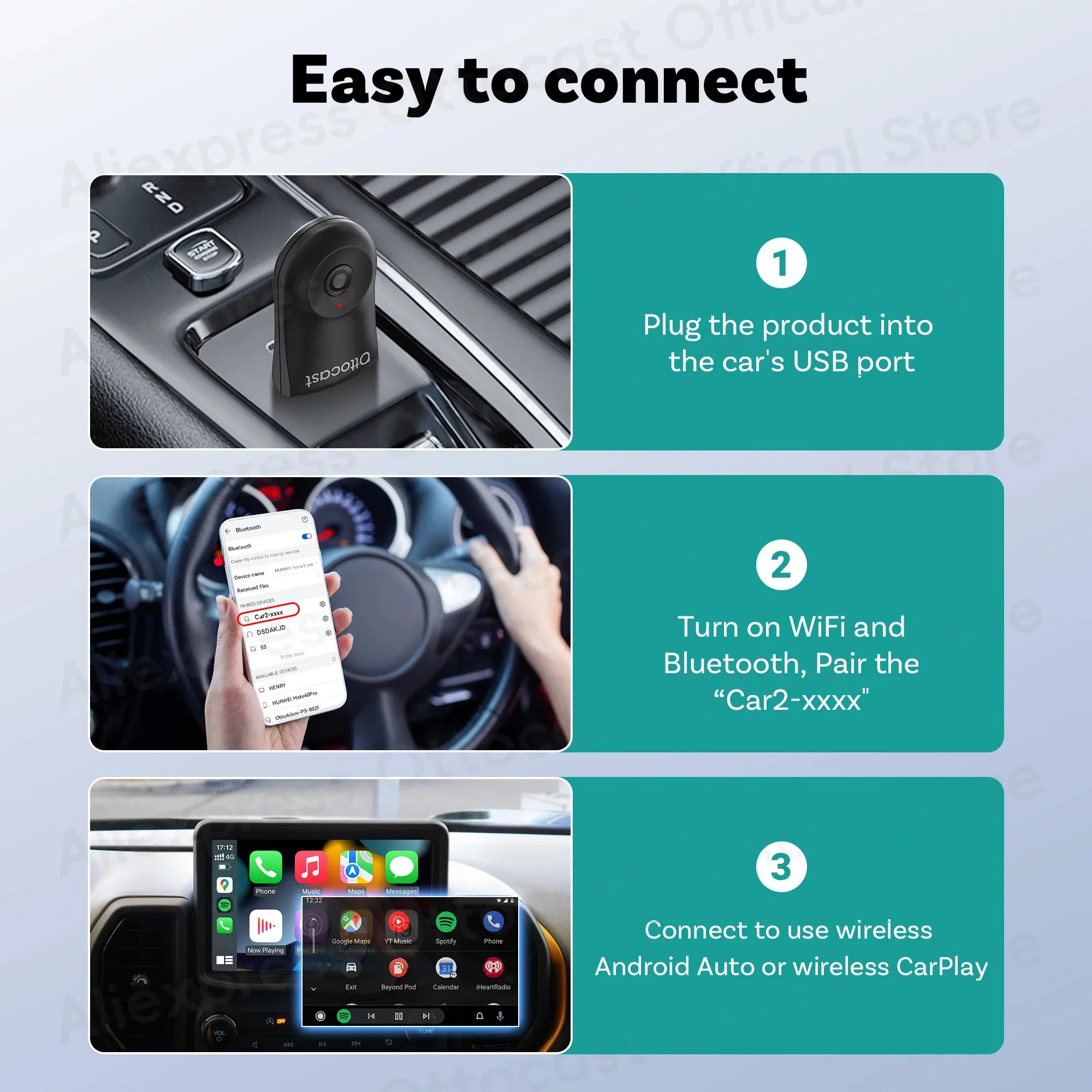 2025 New OTTOCAST MINI Wireless Android Auto CarPlay Adapter Box